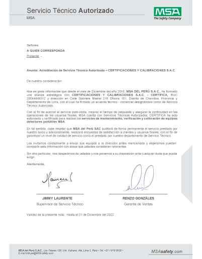 Vista previa del PDF oficial: CENTRO DE SERVICIO TÉCNICO: Autorizado MSA